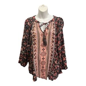 Mason & Belle Floral Peasant Blouse - dark gray  and Pink size XL
